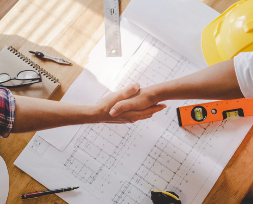Top View Construction Worker Team Contractor Hand Shake